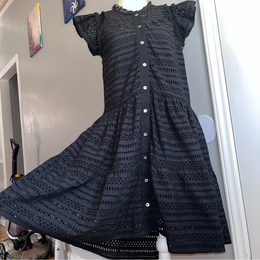 Sea New York Eyelet Ruffle Sleeve Dress • Button Down • Full Skirt